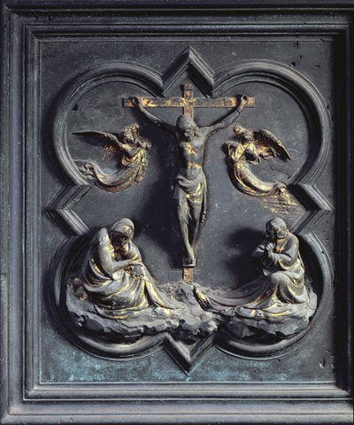 The Crucifixion, eighteenth panel of the North Doors of the Baptistery of San Giovanni, 1403-24 by Lorenzo Ghiberti
